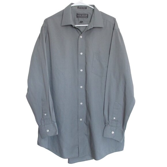 David Taylor Button Down Dress Shirt Mens‎ Size 17.5 34/35 Dark Gray Long Sleeve - Picture 6 of 7